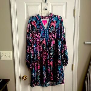 EUC Lilly Pulitzer Arella Woven Swing Dress M Onyx Twilight Coral $75